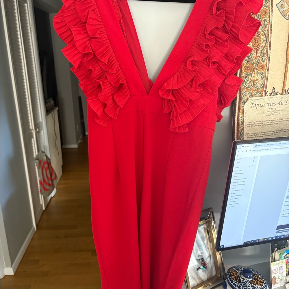 Elegant Red Ruffled Jumpsuit - Picture 5 of 5